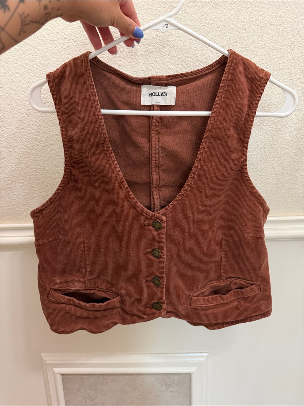 ROLLA'S Rust Corduroy Button Front Vest